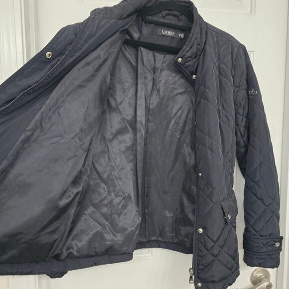 Lauren Ralph Lauren Black Quilted Jacket Size M Snap Button Equestrian Timeless - Picture 8 of 13